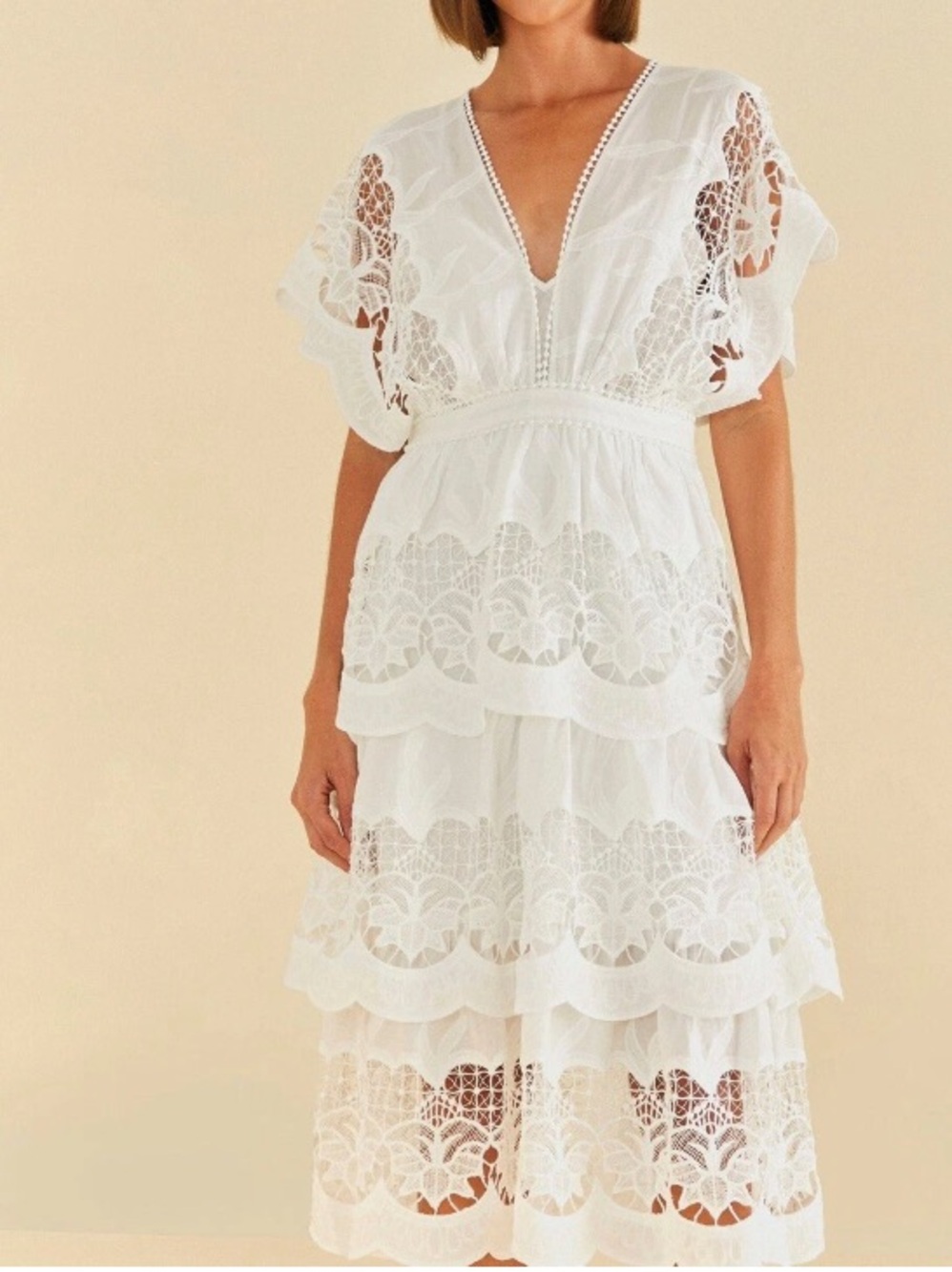 Farm Rio Richelieu embroidered tiered midi lace dress - Picture 10 of 10